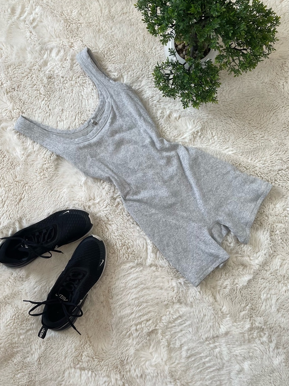 SKIMS Heather Gray Ribbed Tank Romper